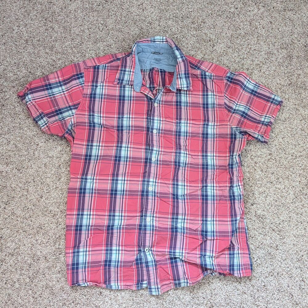 Izod Saltwater Relaxed Classics Short Sleeve Red Plaid Shirt XL Islander Surfer